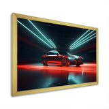 Neon Light Strips Around Red Sedan - Car/Van Canvas Wall Art
