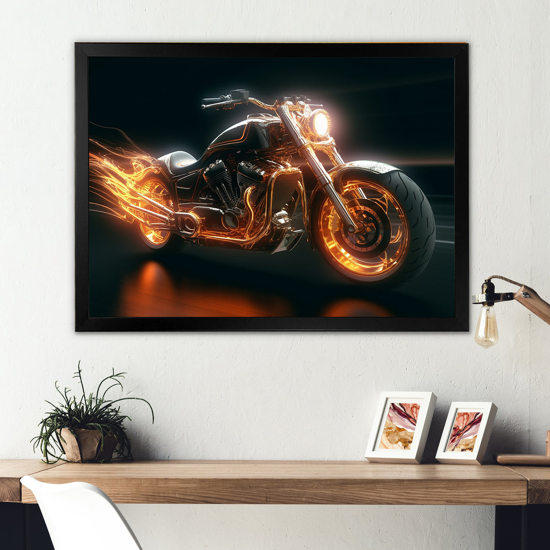 Neon Light Strips Motorcycle - Canvas Wall Art