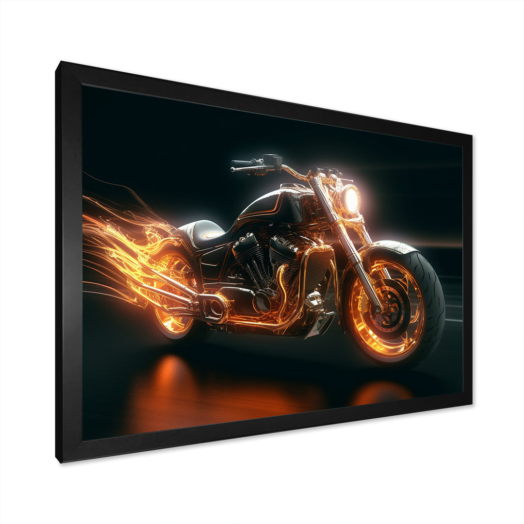 Neon Light Strips Motorcycle - Canvas Wall Art