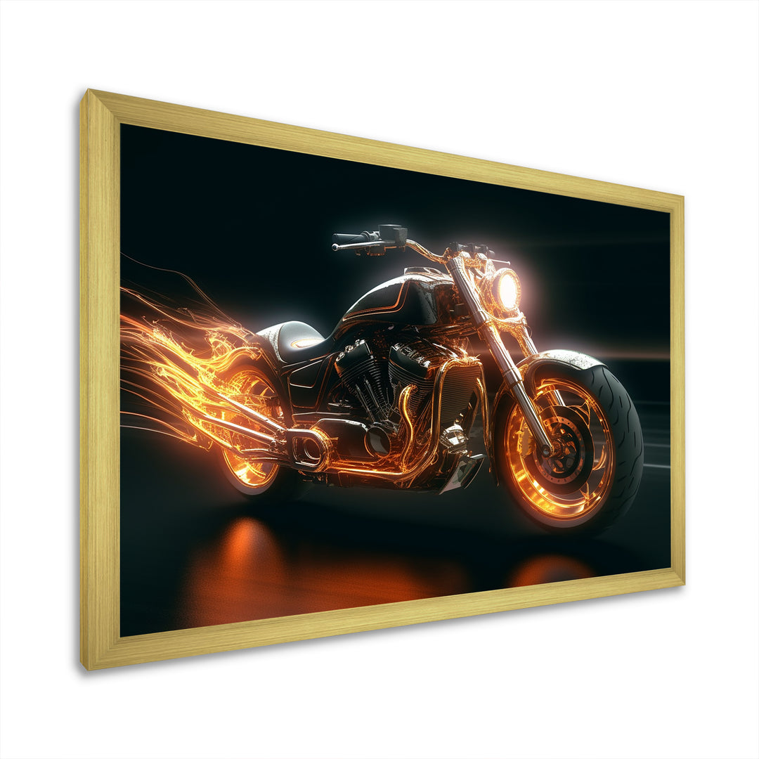 Neon Light Strips Motorcycle - Canvas Wall Art