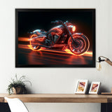 Neon Light Strips Around Silver Motorcycle - Car/Van Canvas Wall Art
