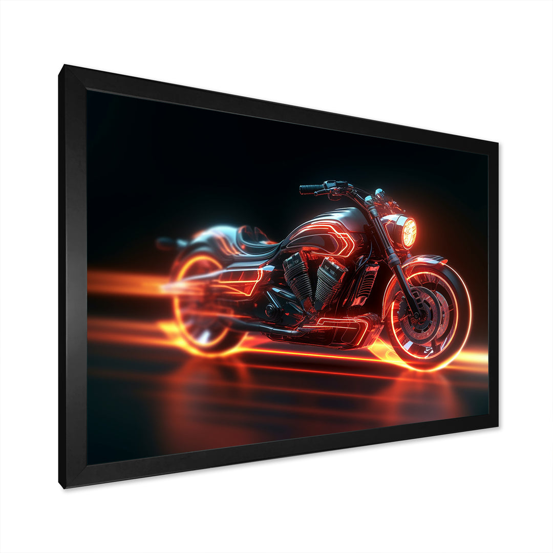 Neon Light Strips Around Silver Motorcycle - Canvas Wall Art