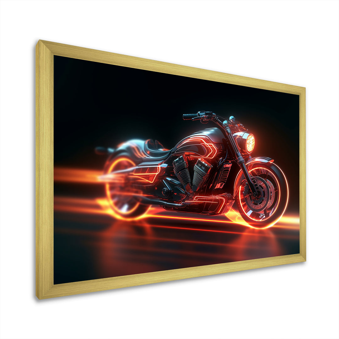 Neon Light Strips Around Silver Motorcycle - Canvas Wall Art