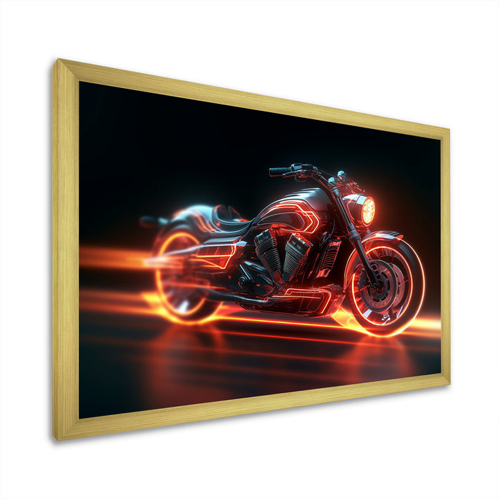 Neon Light Strips Around Silver Motorcycle - Canvas Wall Art