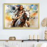 Colorful Native Indian Warrior - People Canvas Wall Art