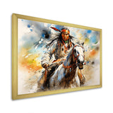 Colorful Native Indian Warrior - People Canvas Wall Art