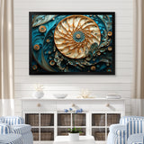 Gold And Blue Nautilus Vortex - Nautilus Canvas Wall Art