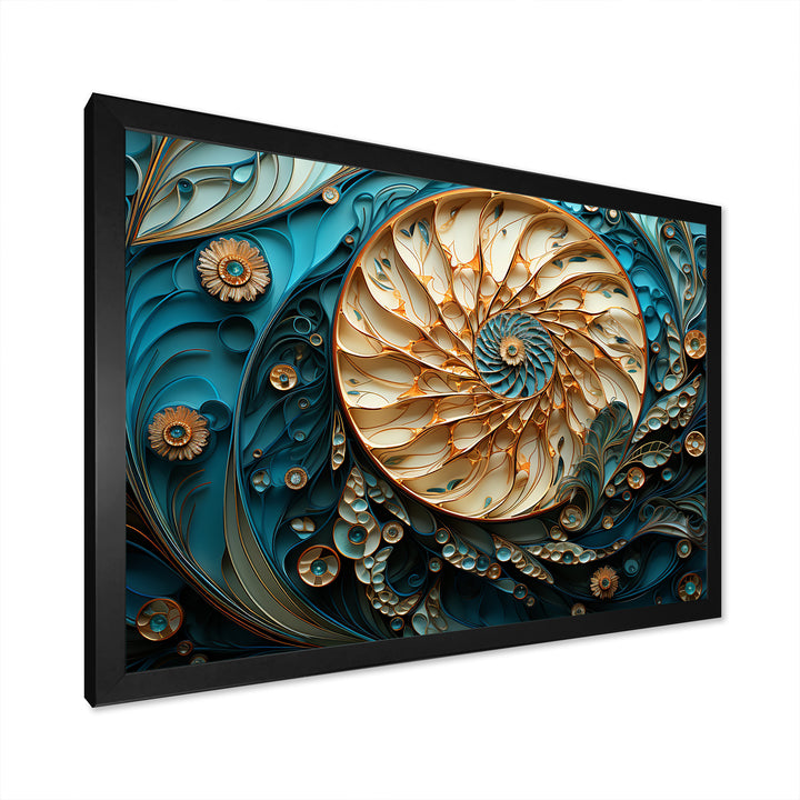 Gold And Blue Nautilus Vortex - Nautilus Canvas Wall Art