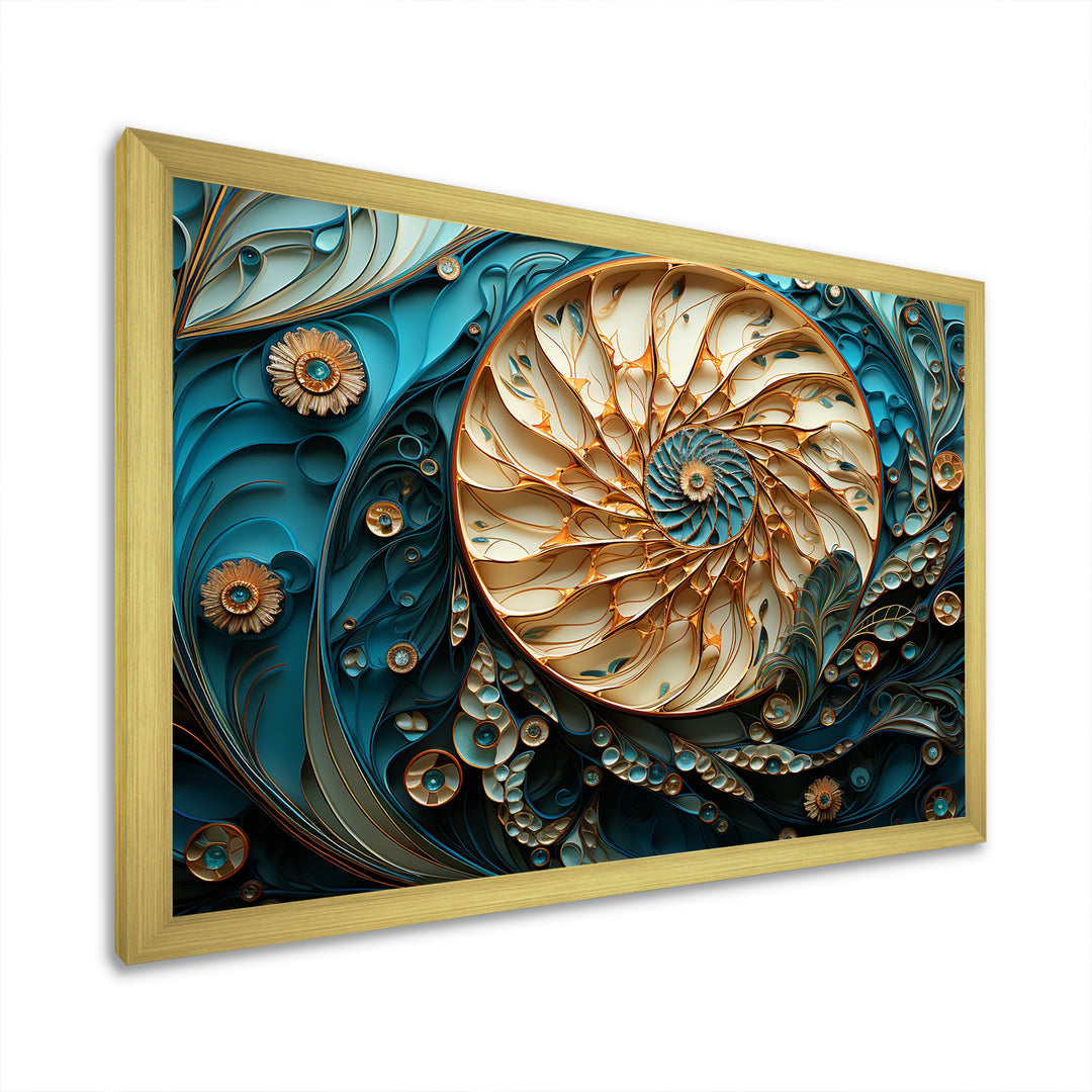 Gold And Blue Nautilus Vortex - Nautilus Canvas Wall Art
