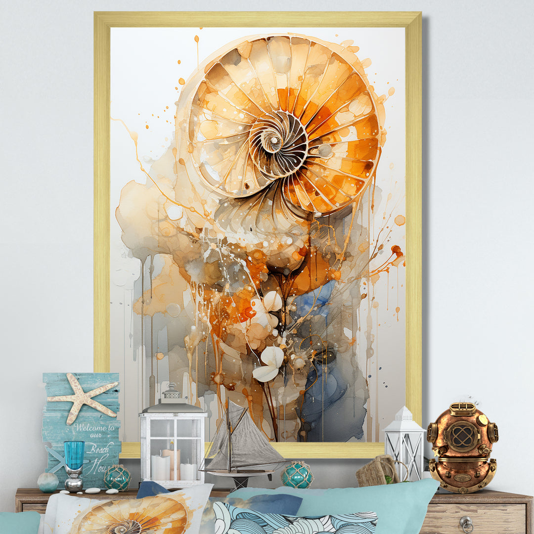 Golden Nautilus Spiral - Nautilus Wall Art Prints