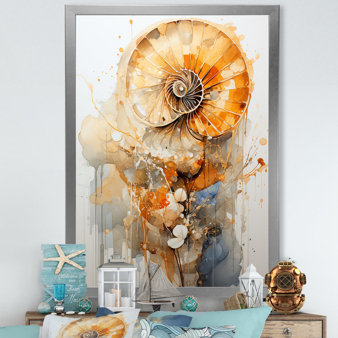 Golden Nautilus Spiral - Nautilus Wall Art Prints