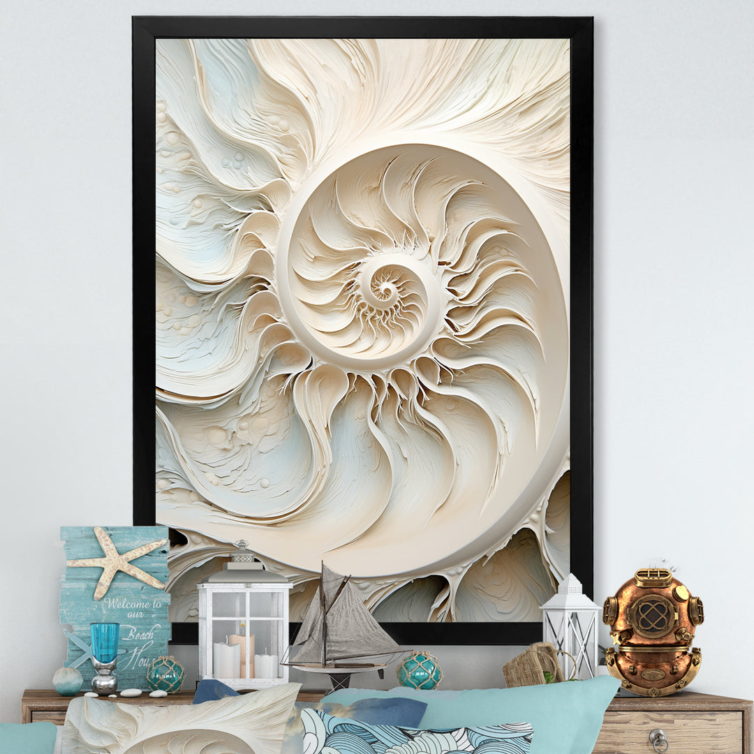 Ivory Infinity Sea Sheel Spiral - Nautilus Framed Canvas Art