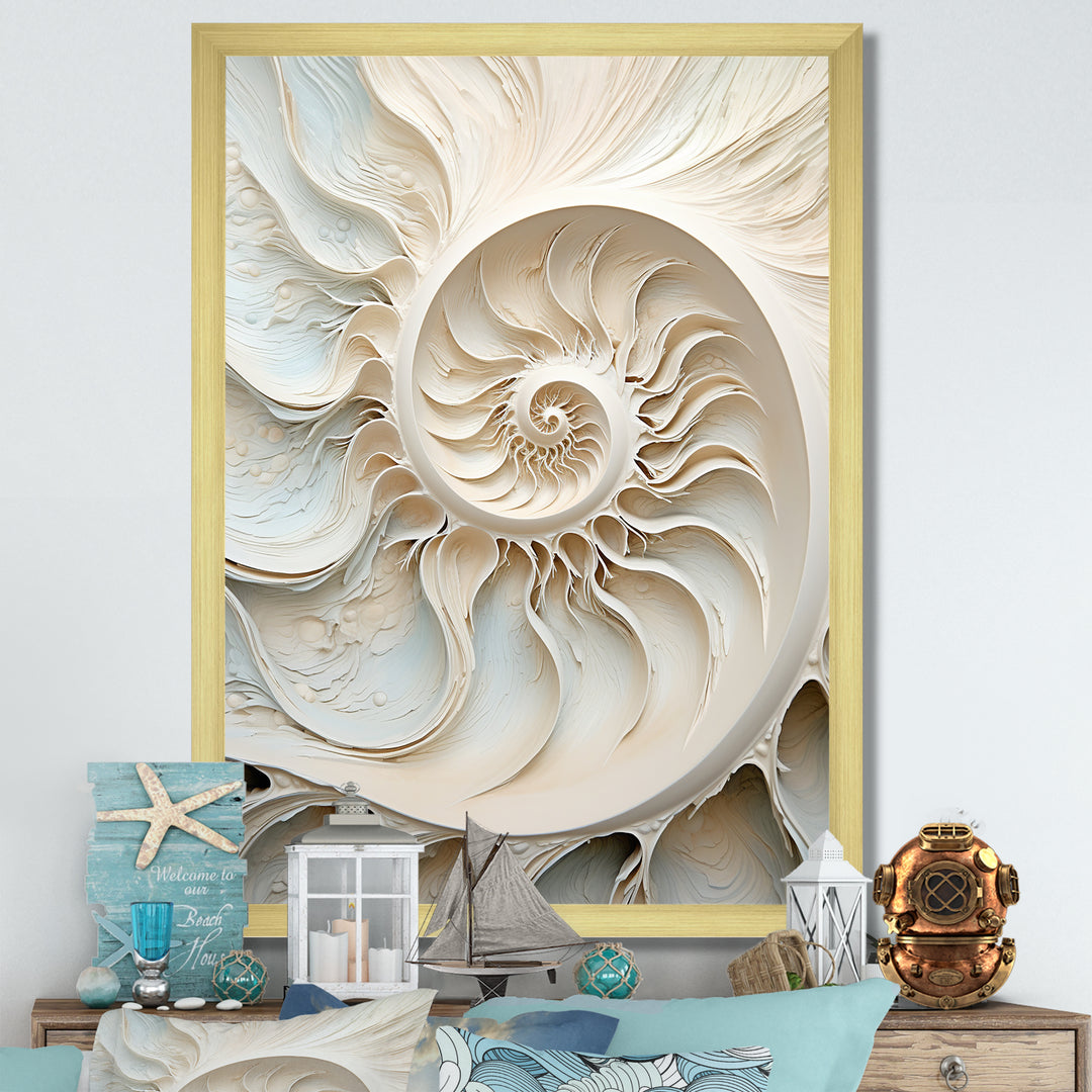 Ivory Infinity Sea Sheel Spiral - Nautilus Framed Canvas Art