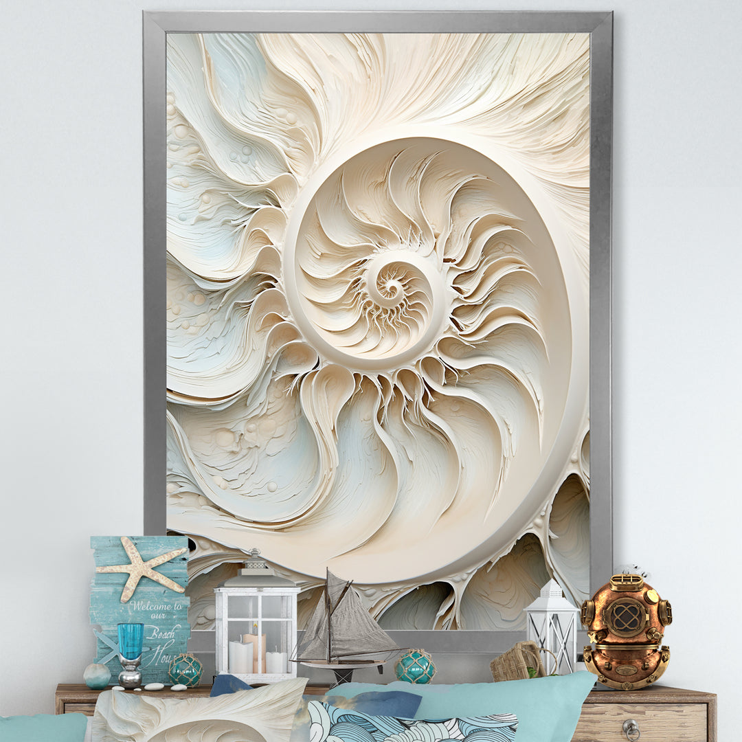 Ivory Infinity Sea Sheel Spiral - Nautilus Framed Canvas Art