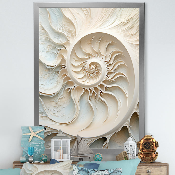 Ivory Infinity Sea Sheel Spiral - Nautilus Framed Canvas Art
