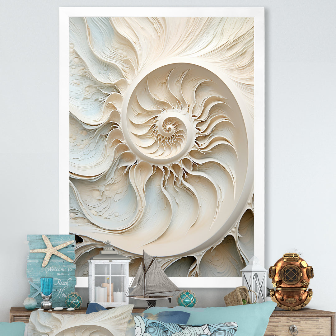 Ivory Infinity Sea Sheel Spiral - Nautilus Framed Canvas Art