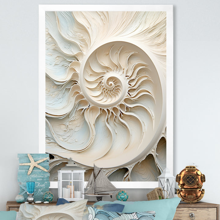 Ivory Infinity Sea Sheel Spiral - Nautilus Framed Canvas Art