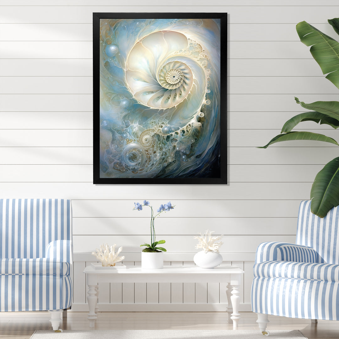 Blue And White Nautilus Pearl Passage - Nautilus Wall Art Prints