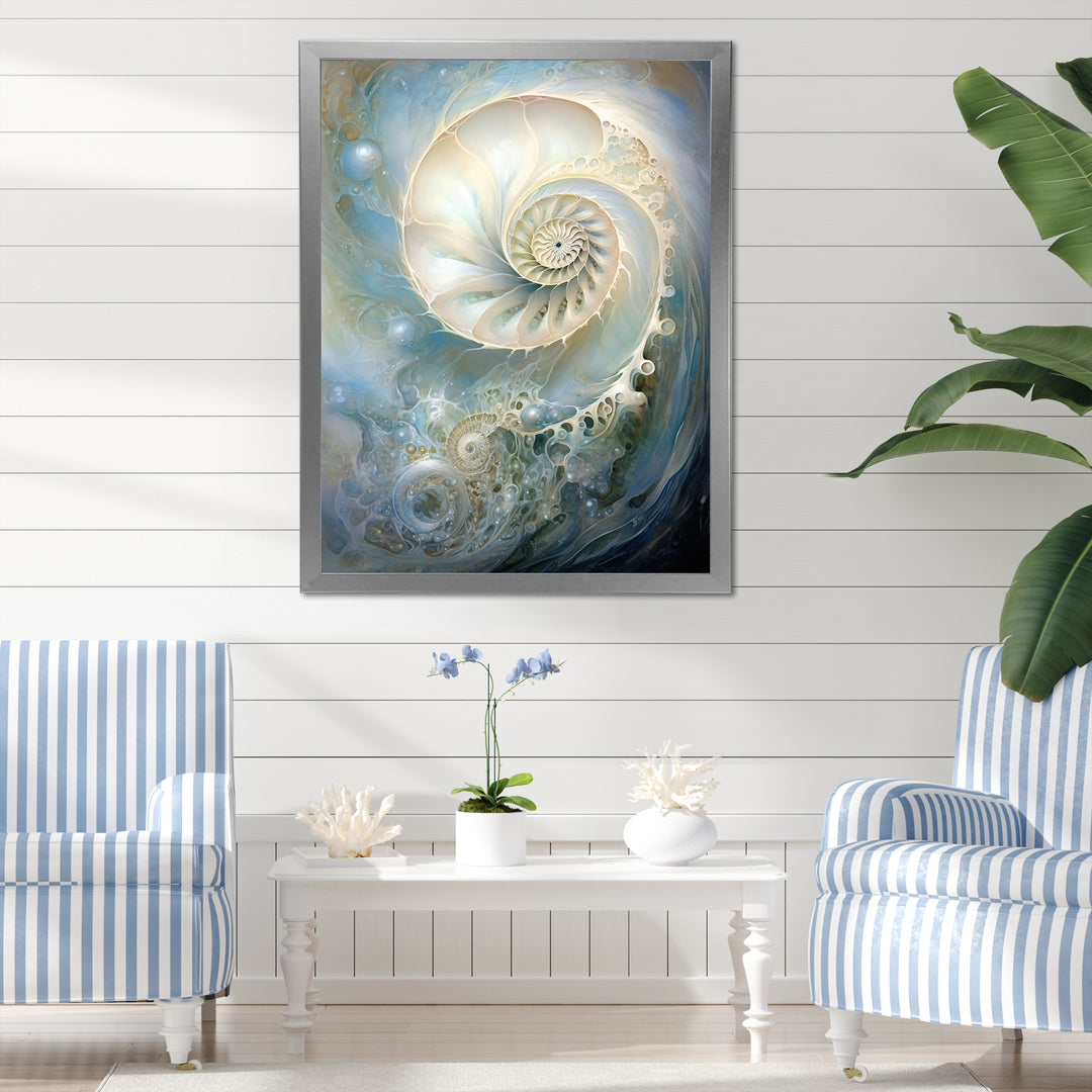 Blue And White Nautilus Pearl Passage - Nautilus Wall Art Prints