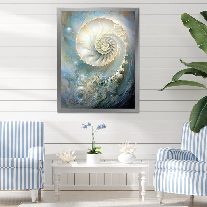 Blue And White Nautilus Pearl Passage - Nautilus Wall Art Prints