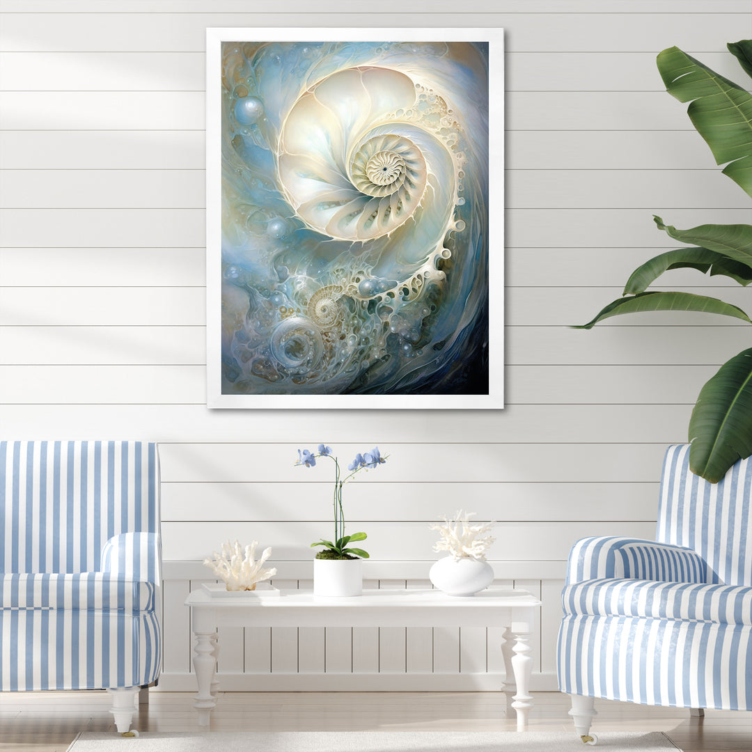 Blue And White Nautilus Pearl Passage - Nautilus Wall Art Prints