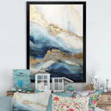 White And Blue Goldern Abstract River - Landscapes Canvas Wall Art