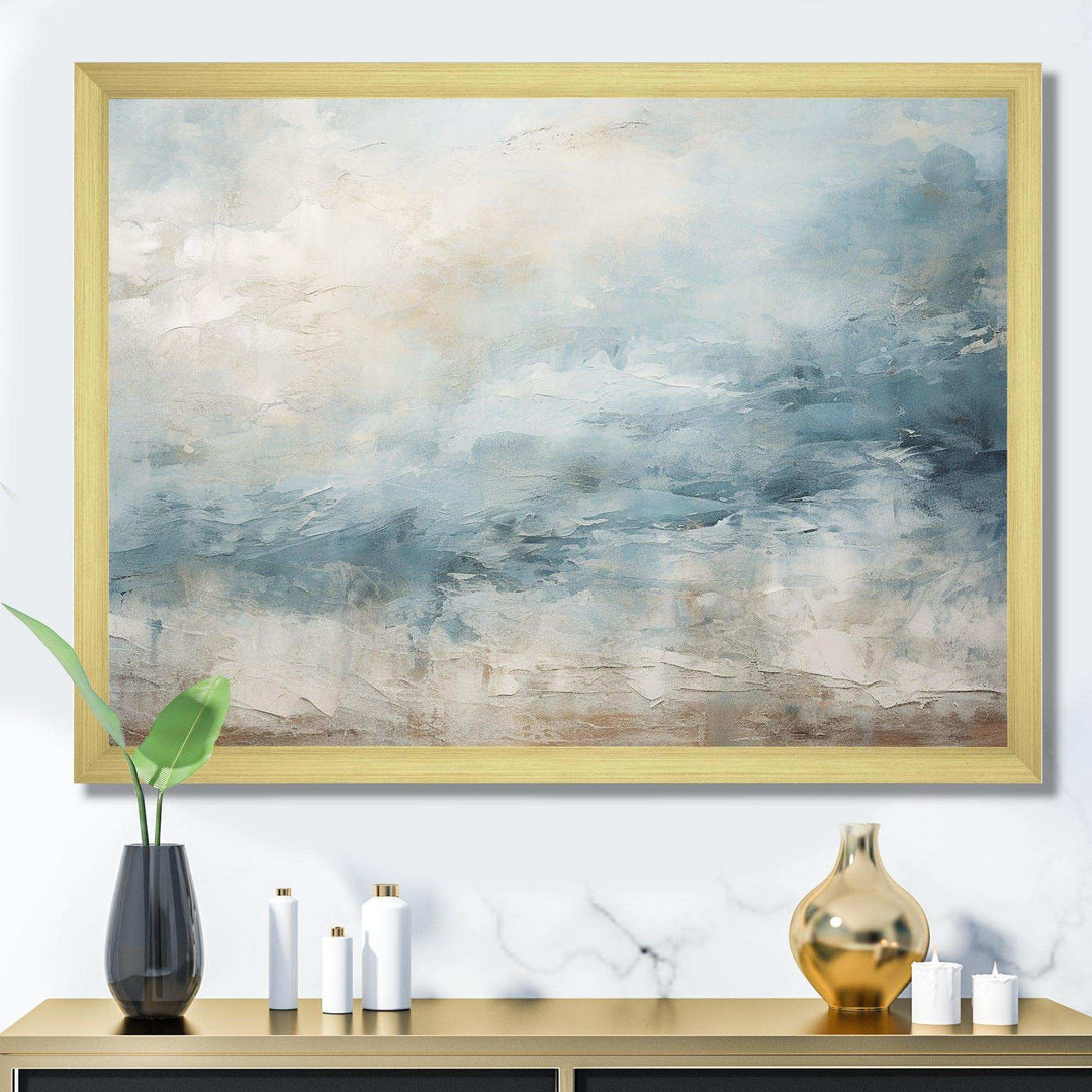 Beige Blue Ocean Storm I - Abstract Canvas Wall Art