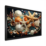 Modern Beach Shellfish Collage - Coastal Canvas Wall Art