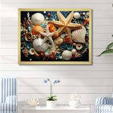 Modern Beach Shellfish Collage - Coastal Canvas Wall Art