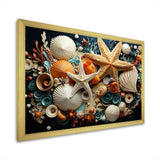 Modern Beach Shellfish Collage - Coastal Canvas Wall Art