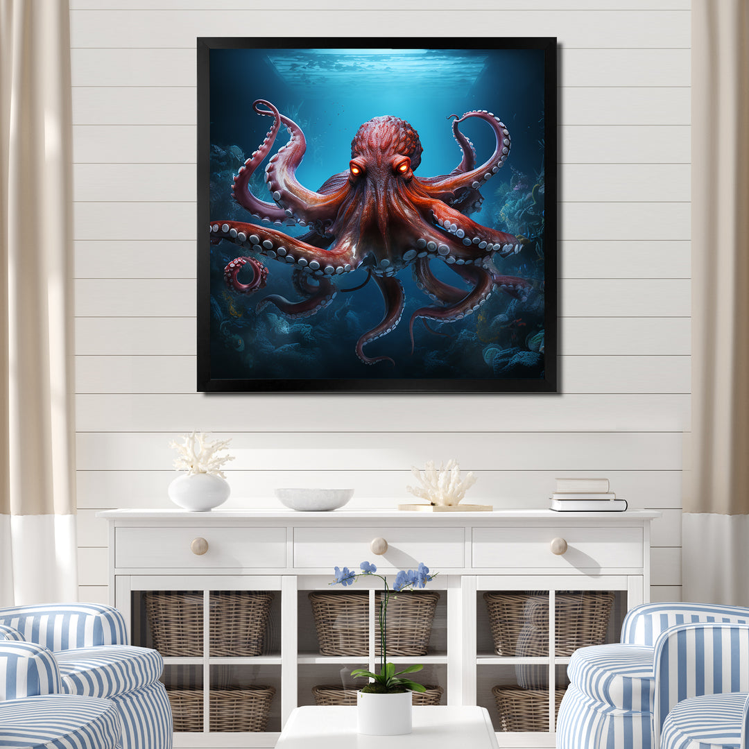 Cosmic Art Style Octopus - Coral Octopus Wall Art