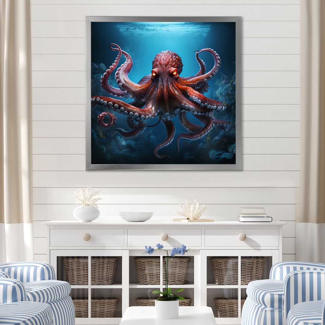Cosmic Art Style Octopus - Coral Octopus Wall Art