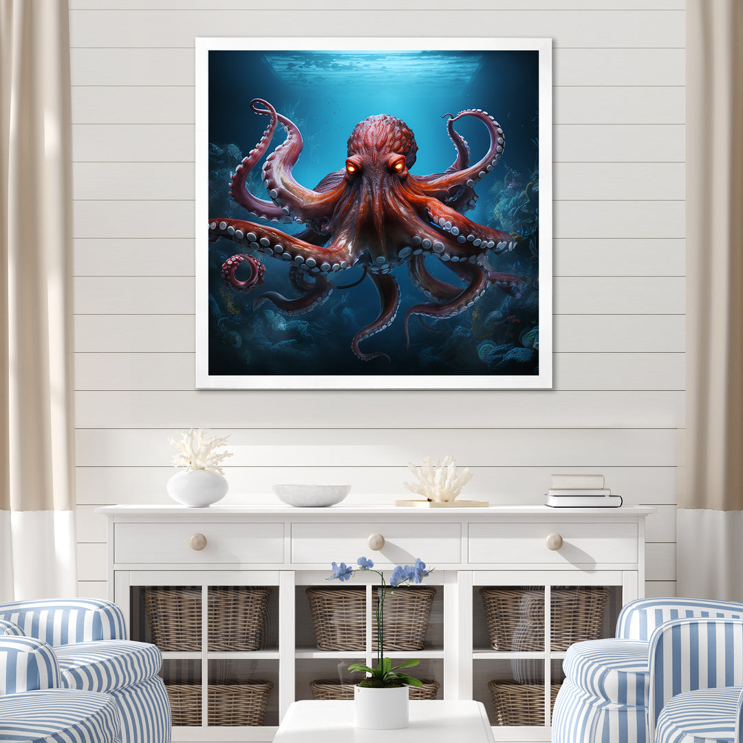 Cosmic Art Style Octopus - Coral Octopus Wall Art