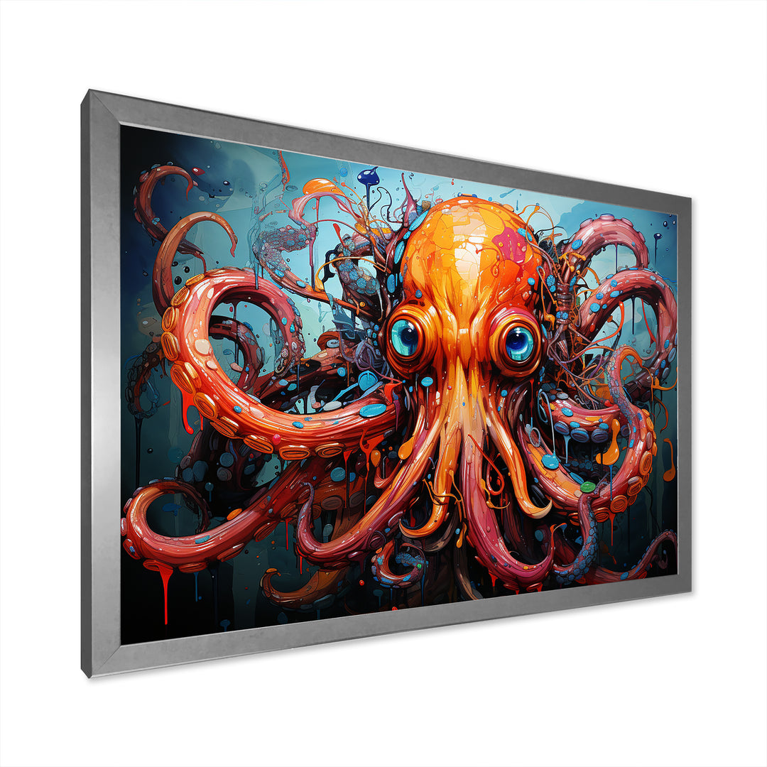 Octopus Expressionist Abyss - Octopus Framed Canvas Art