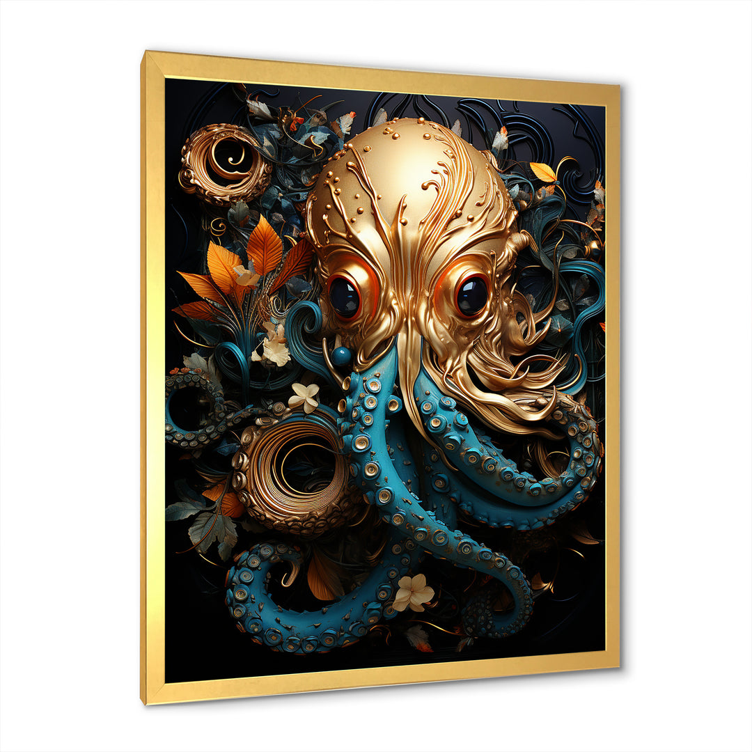 Octopus Golden Underwater - Octopus Home Decor Art