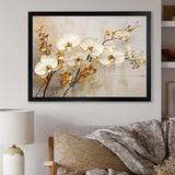 Minimalism Beige And Gold Orchids - Floral Canvas Wall Art