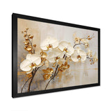 Minimalism Beige And Gold Orchids - Floral Canvas Wall Art