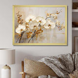 Minimalism Beige And Gold Orchids - Floral Canvas Wall Art