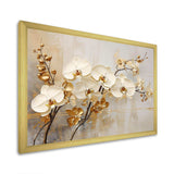 Minimalism Beige And Gold Orchids - Floral Canvas Wall Art