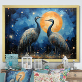 Moonlight Celestial Wanderers Ostriches - Ostriches Living Room Wall Art