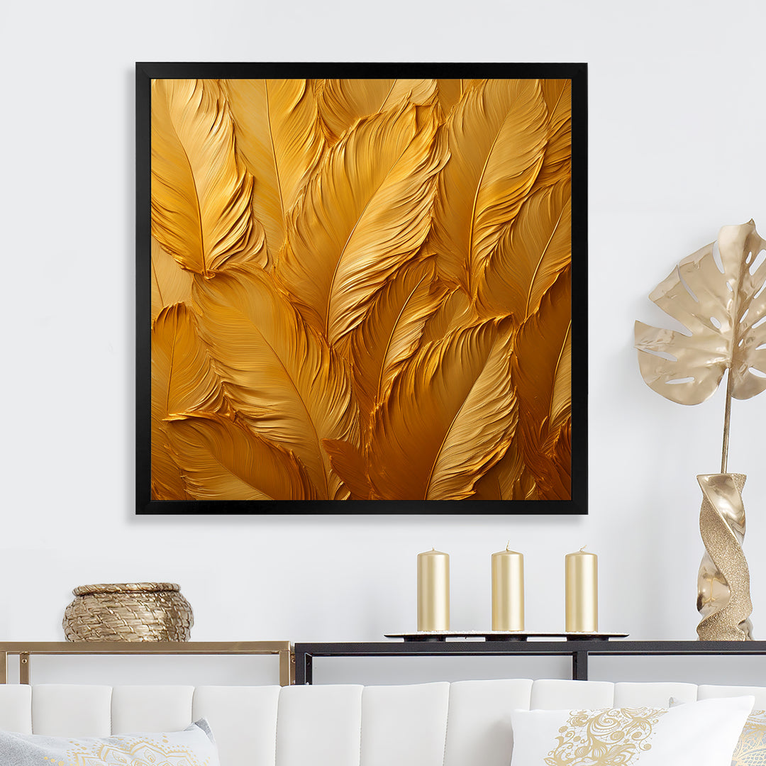 Golden Feathers - Feathers Canvas Wall Art