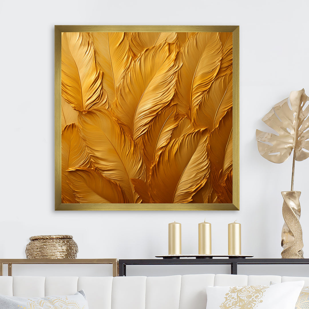 Golden Feathers - Feathers Canvas Wall Art
