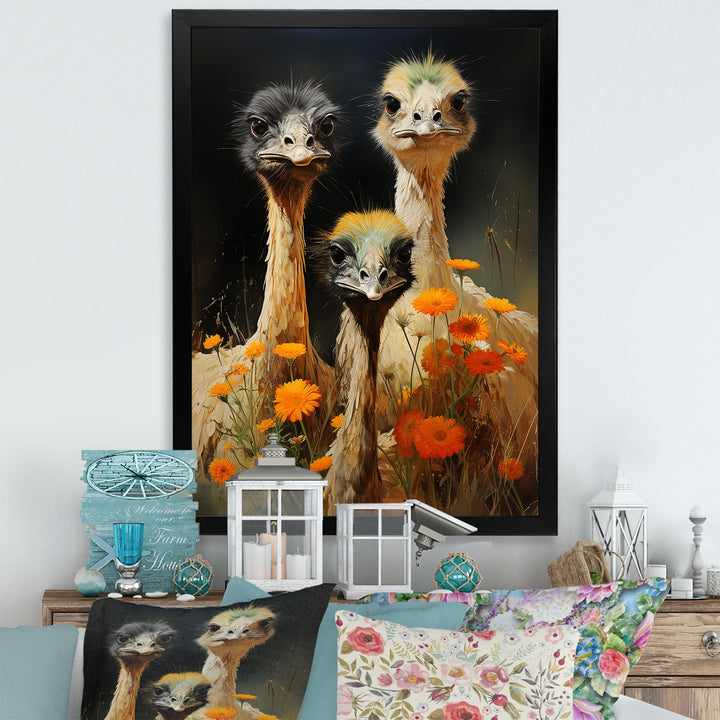Ostriches Family Graceful Grazers - Ostriches Wall Decor