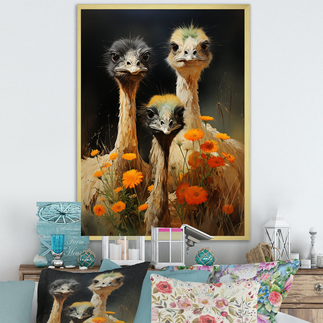Ostriches Family Graceful Grazers - Ostriches Wall Decor