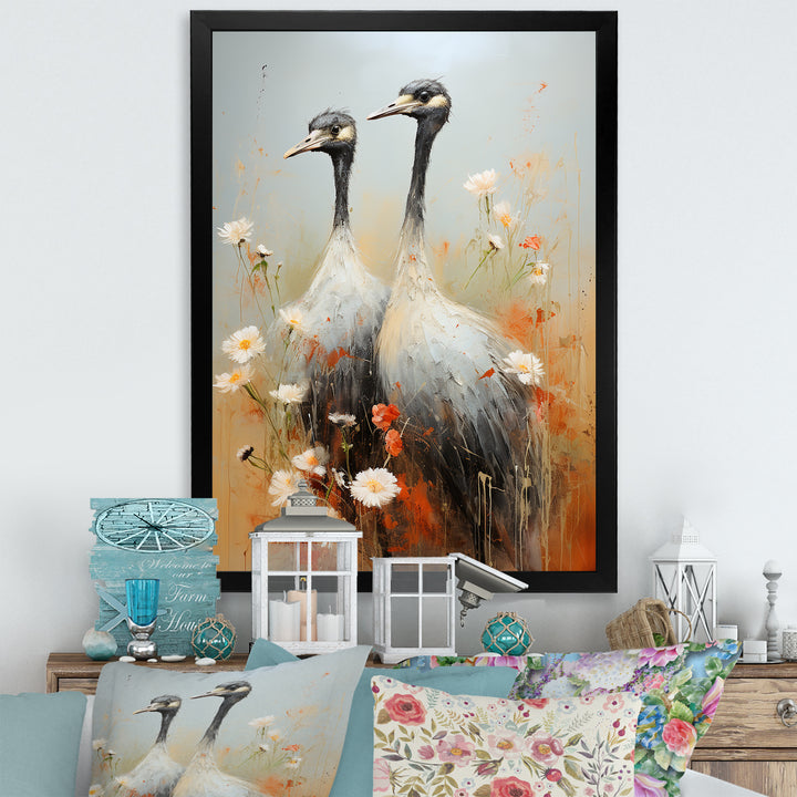 Ostriches Couple Graceful Shadows - Ostriches Wall Decor