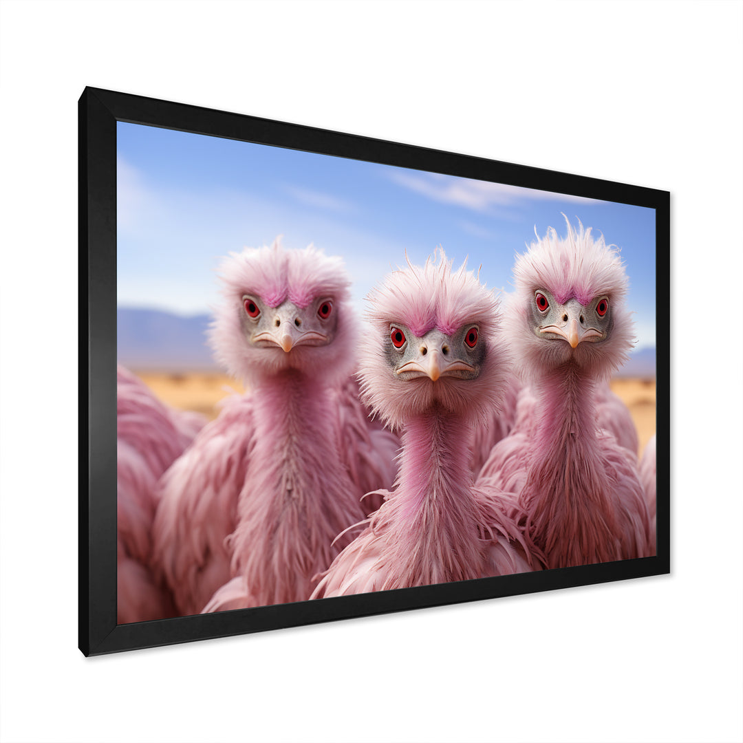 Pink Ostriches Mirage Portrait - Ostriches Wall Art Prints