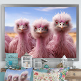 Pink Ostriches Mirage Portrait - Ostriches Wall Art Prints