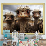 Monochrome Grey Ostriches Portrait - Beige Ostriches Wall Art