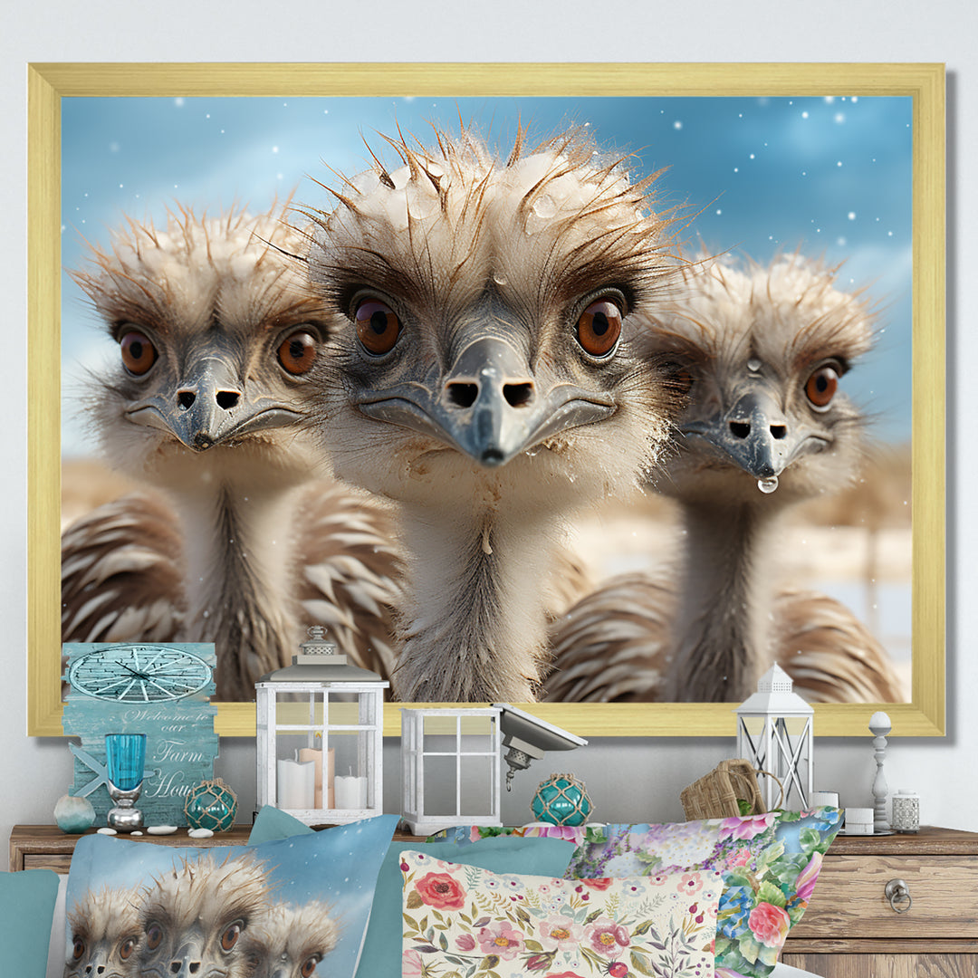 Monochrome Ostrich Mirage - Beige Ostriches Wall Art