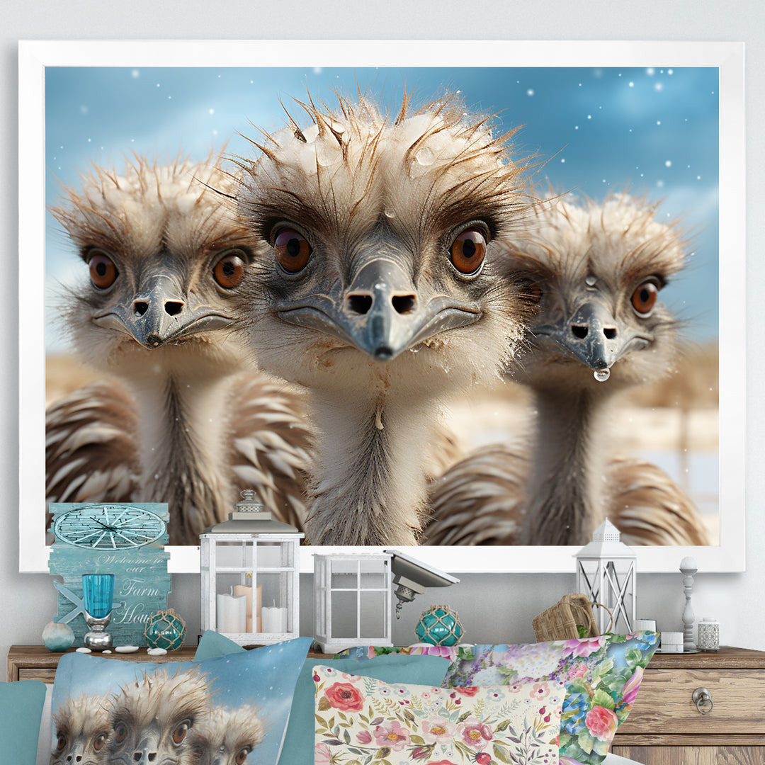 Monochrome Ostrich Mirage - Beige Ostriches Wall Art